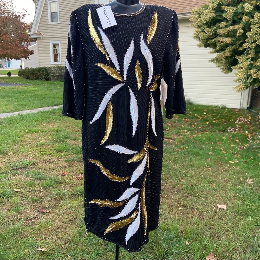 Night Vogue vintage new deadstock beaded sequin floral swirl pattern dress